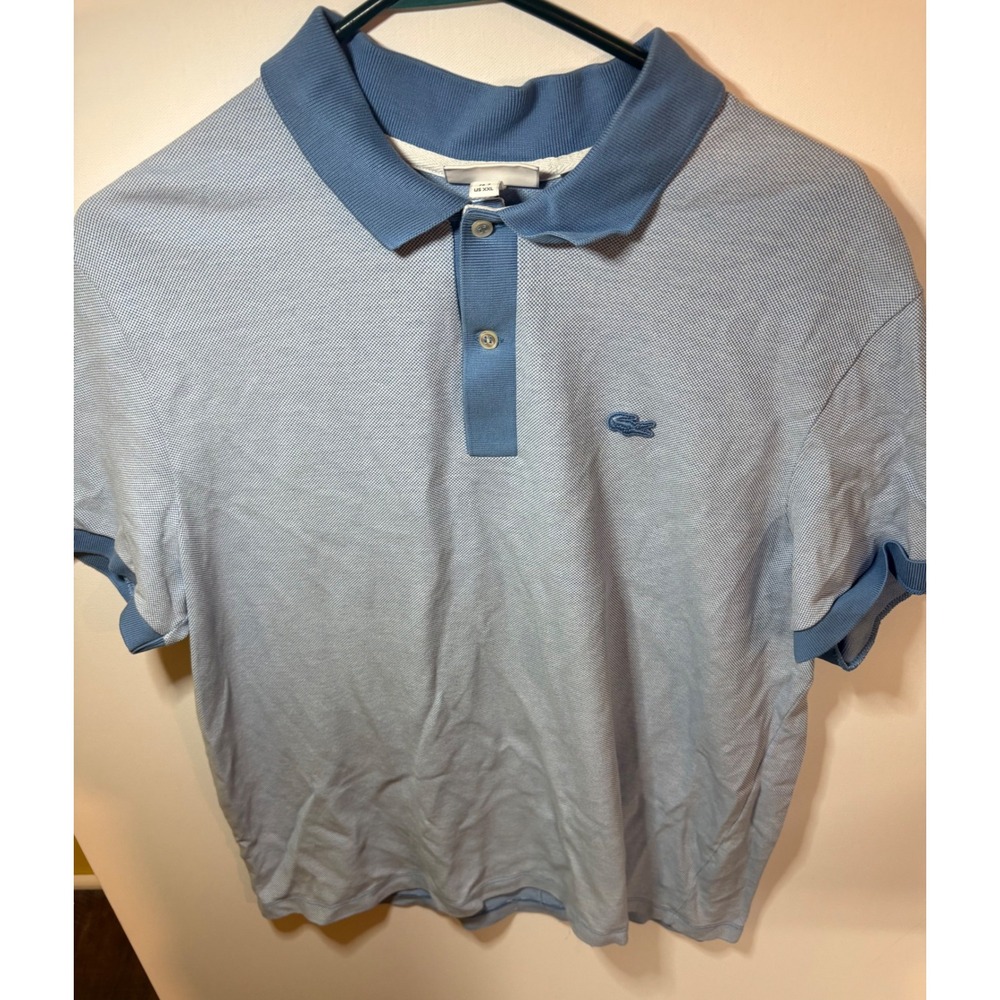 Lacoste Men's Polo Shirt Size 7 XXL Light Blue Contrast Collar Short Sleeve